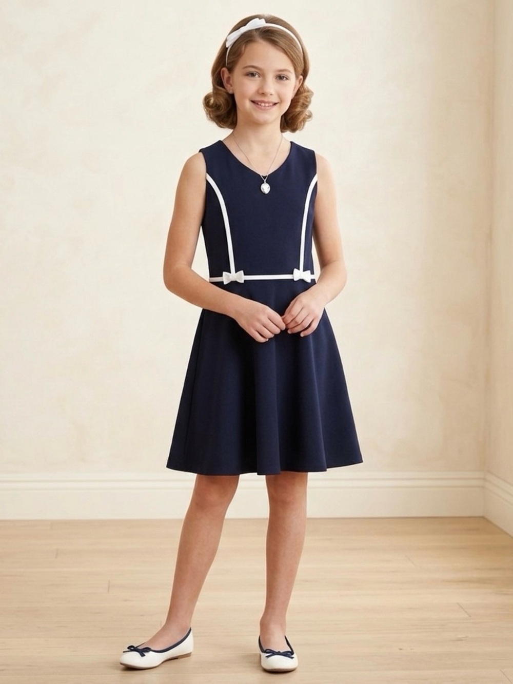🔴 Vintage Limited Too Girls 12 Navy Blue Coquette Dress Bows Y2K Preppy Academic